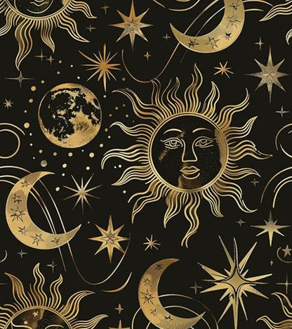 Laatse Celestial Sun Moon Wallpaper Peel and Stick 17.5"x 393",Black/Golden - color: Gold moon, size: 17.5" x 393.7"