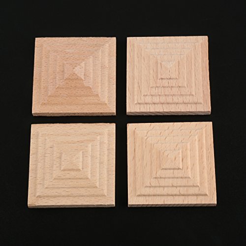 4Pcs Square Wood Carved Appliques Furniture Wooden Onlays Carving Decals - size: 10 cm × 10 cm