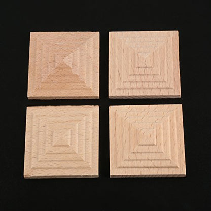4Pcs Square Wood Carved Appliques Furniture Wooden Onlays Carving Decals - size: 10 cm × 10 cm