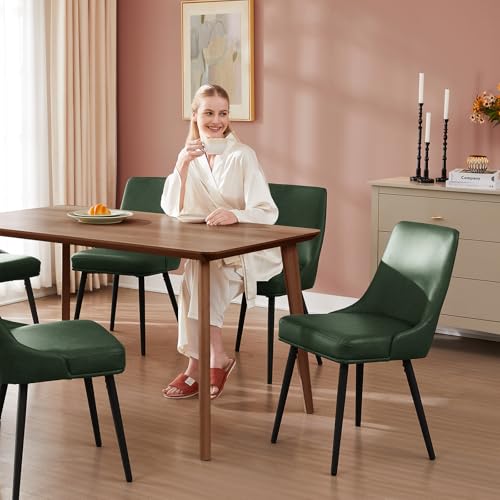 kinmars Kitchen & Dining Leather Dining Chairs Set of 6 Green - color: Green-faux Leather