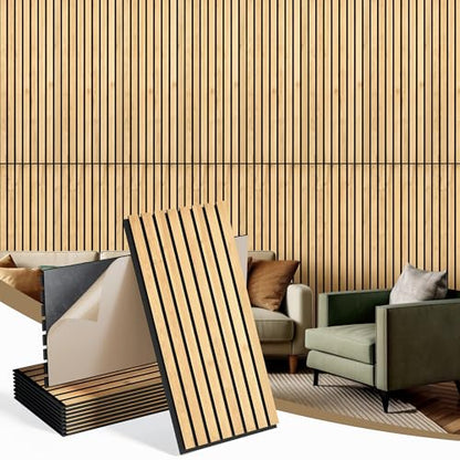 INMOZATA Peel and Stick Acoustic Wood Slat Wall Panels Nature Oak - color: Oak, size: 11.8"x23.6"