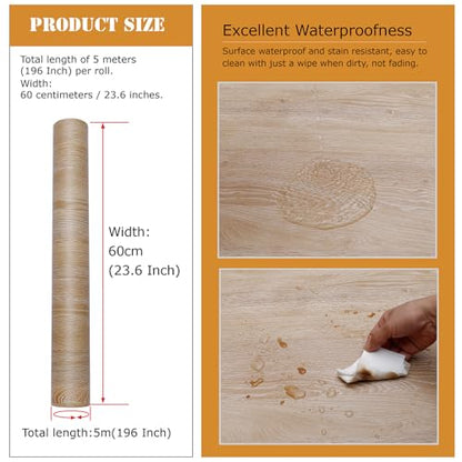 Peel and Stick Wallpaper Contact Paper Wood Oak Wood Grain Contact Paper Thicken Textured for Cabinets and Drawers Countertops Waterproof Self Adhesive Vinyl 23.6" x 196" - color: Natural Oak, size: 23.6"W x 196"L