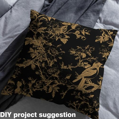 Feelyou Groovy Flower Fabric by The Yard 3 Yards Soft Retro Floral - color: Black Golden, size: 3 Yards