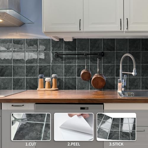 10 Sheet Peel and Stick Backsplash Tile, 12"x12", Dark Grey - color: Dark Gray
