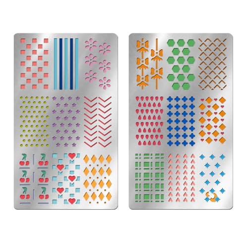 UNICRAFTALE 2Pcs Metal Geometric Stencils for Painting Stainless Steel Reusable Template Texture Stencils for Painting on Wood Wall Scrapbooking Furniture Fabrics 3.98"x 6.97" - style: Geometric Patterns & Textures