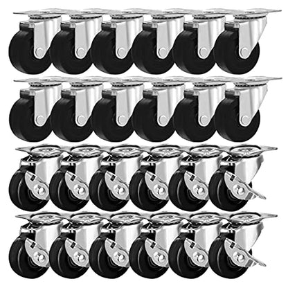 FactorDuty 24 Pack 2" Swivel Caster with Brake Wheels Hard Rubber Base w/Top Plate & Bearing (2" combo-24 pcs) - size: 2" combo, 24 pcs