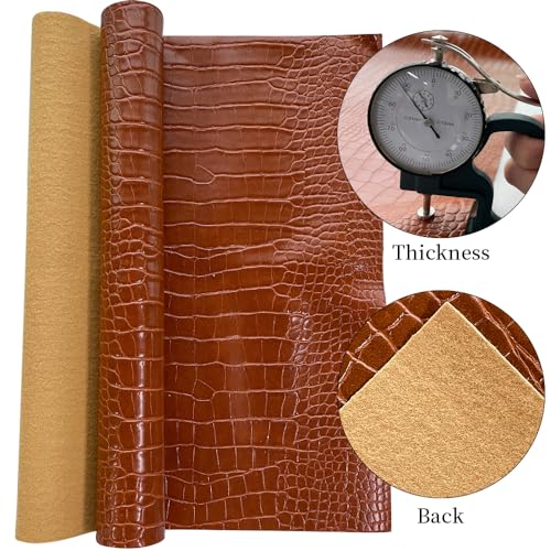 12" x 53" Glossy Embossed Crocodile Texture Faux Leather Roll Synthetic Leather Crafts Fabric for Wallets Keychains Handbags Making Sewing Crafts Material (Chocolate) - color: Chocolate