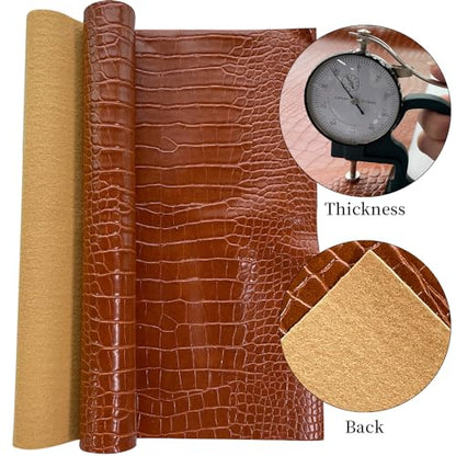 12" x 53" Glossy Embossed Crocodile Texture Faux Leather Roll Synthetic Leather Crafts Fabric for Wallets Keychains Handbags Making Sewing Crafts Material (Chocolate) - color: Chocolate