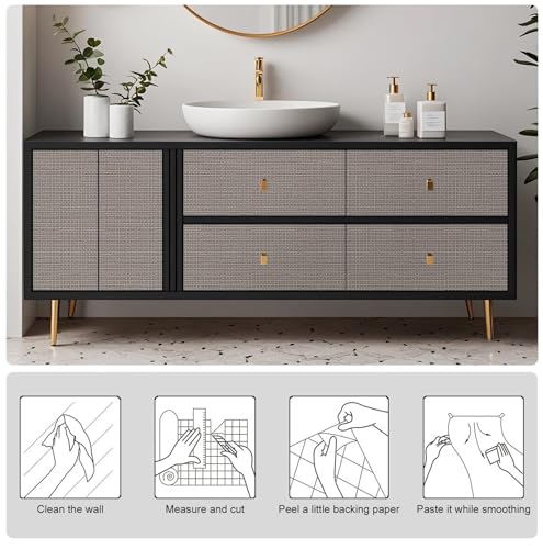Brown Textured Peel and Stick Grasscloth Wallpaper Faux Linen Woven Contact Paper 23.6"x196" Faux Fabric Wallpaper Waterproof Self Adhesive Removable Vinyl Wall Paper for Wall Cabinets Furniture - color: Brown, size: 23.6" x 196"