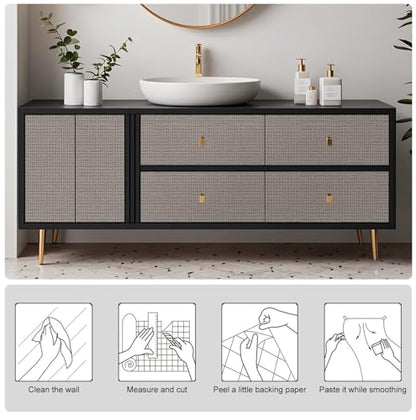 Brown Textured Peel and Stick Grasscloth Wallpaper Faux Linen Woven Contact Paper 23.6"x196" Faux Fabric Wallpaper Waterproof Self Adhesive Removable Vinyl Wall Paper for Wall Cabinets Furniture - color: Brown, size: 23.6" x 196"