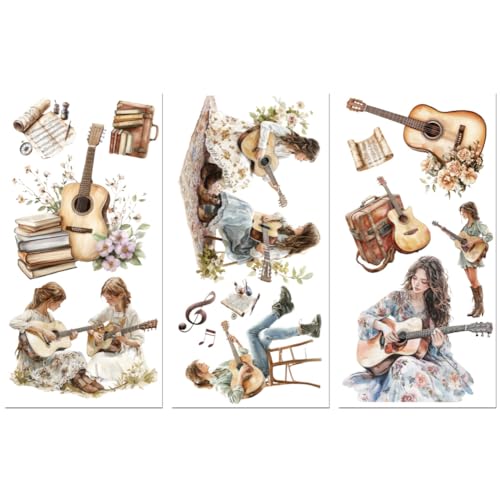 Peacoblue Girl with Guitar Rub On Transfers for Furniture Craft 6"x12" - style: Girl with Guitar