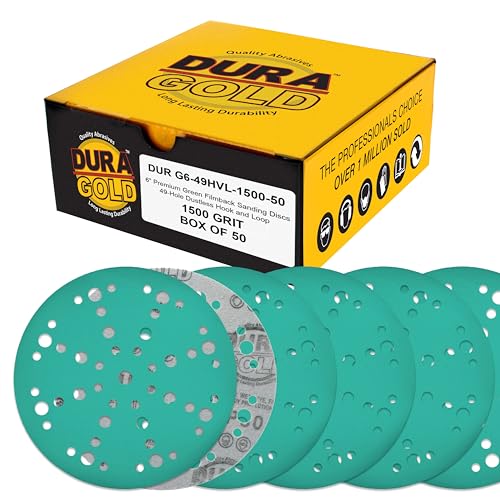 Dura-Gold 1500 Grit 6" Green Film Sanding Discs, 49-Hole Pattern, Box of 50 - style: 1500 Grit