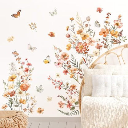 decalmile Boho Flower Garden Floral Butterflies Wall Decals Stickers - color: Wildflower