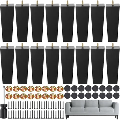 TURSTIN 16 PCS 8 Inch Wood Furniture Legs, Couch Legs Replacement, Black - color: Black, size: 8 Inch