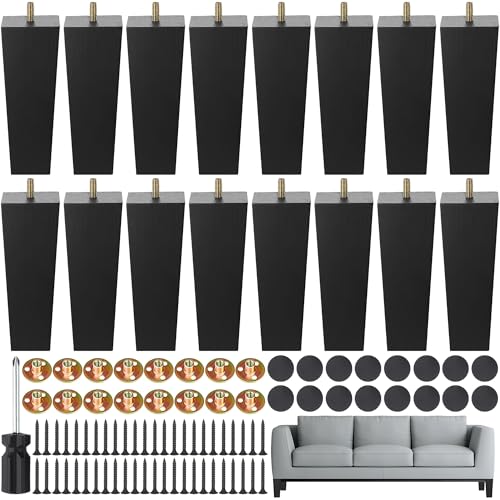 TURSTIN 16 PCS 8 Inch Wood Furniture Legs, Couch Legs Replacement, Black - color: Black, size: 8 Inch