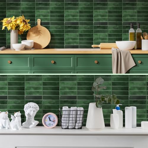 Peel and Stick Backsplash 3D Wall Tiles,Self-Adhesive,Oil Proof,Waterproof, Removable Wall Panels for Kitchen & Bathroom,Modern Design, Easy Install (10.7ft，12x9 inch,14 Pack) (Green) - color: Green