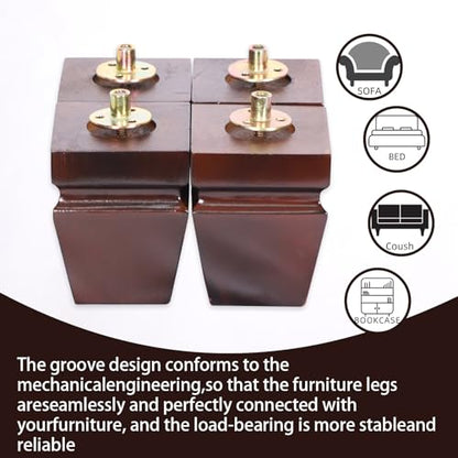 Wood Legs for Furniture 4 inch Heavy Duty Sofa Legs Square Brown Bed Legs Pack of 4, Mid Century Chair Feet, Sofa Replacement Parts, Dresser Leg Sideboard Recliner Couch Riser - color: Brown, size: 4"H*3.15"W