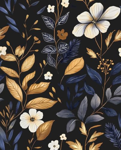 Laatse Vintage Dark Blue Gold Floral Peel and Stick Wallpaper 17.5"x393" - color: Blue&Black, size: 393" x 17.5"
