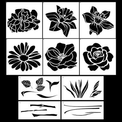 Sitsink Large Flower Stencils for Painting - 10 Pcs, Reusable Templates for Wall, Wood, Furniture & More - style: rose