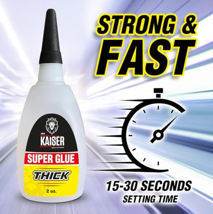 Der Kaiser Thick CA Super Glue (2 oz) – Gap-Filling Cyanoacrylate Adhesive – 15-30 Sec Cure – Pro Kit with Microtips – Wood, Plastic, Metal, 3D Printing, Hobby Models, DIY Repairs – 1,000-1,500 CPS - size: 2 oz