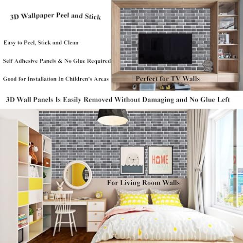 3D Wall Panels Peel and Stick 10 PCS PVC Brick Stone Wallpaper - color: Gray
