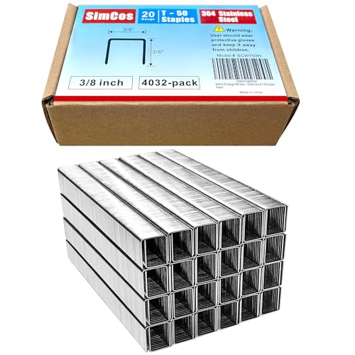 20 Gauge 304 Stainless Steel T/50 Staples, 3/8" Crown, 3/8" Leg - size: 3/8"--4032 pcs