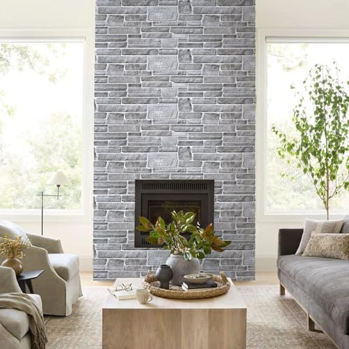 Commomy Faux Stone 3D Wall Panels Peel and Stick - 12 pcs 22.8" x 11.8" - color: Large Stone-A
