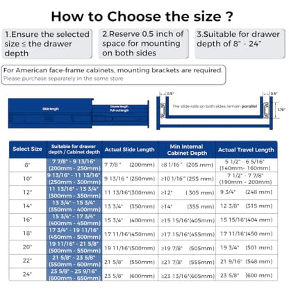 Black Heavy Duty Drawer Slides 22 Inch 1 Pair Side Mount 100LB - size: 22 Inch