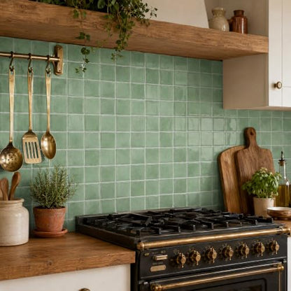 24 Pack Pale Sage Green Square Peel and Stick Wall Tiles, 6"x6" - color: Pale Sage Green, size: 24 Pcs 6" x 6" x 0.05"