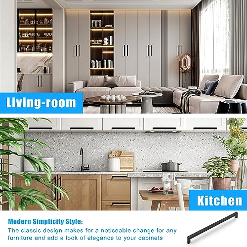 KNOBWELL 20 Pack| 10 inch Flat Black Kitchen Cabinet Handles 256mm Modern Square Cupboard Pulls Bathroom Cabinet Bedroom Vanity Dresser Drawer Handles - color: Matte Black, size: Hole Center:10 inch(256mm)