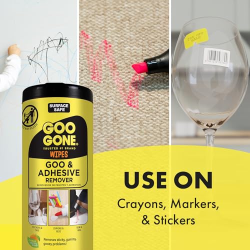 Goo Gone Clean Up Wipes Adhesive Remover - 24 Count - Removes Adhesive Residue Labels Stickers Crayon Tree Sap Gum Masking Tape Glue and More - size: 24 Wipes