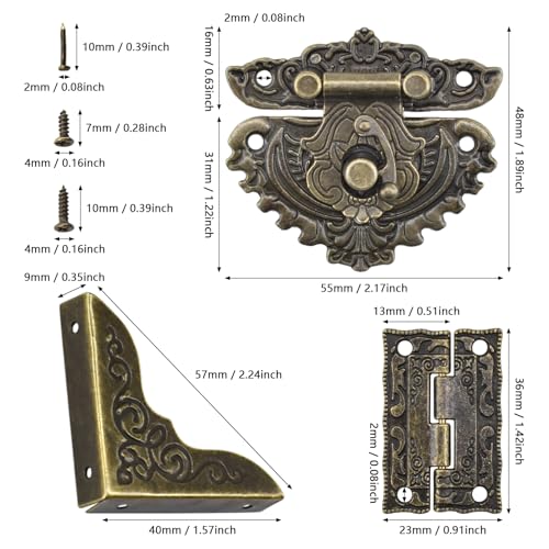 91Pcs Antique Latch Hasp Hinges Set with Screws Nails