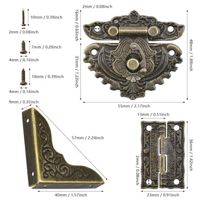 91Pcs Antique Latch Hasp Hinges Set with Screws Nails