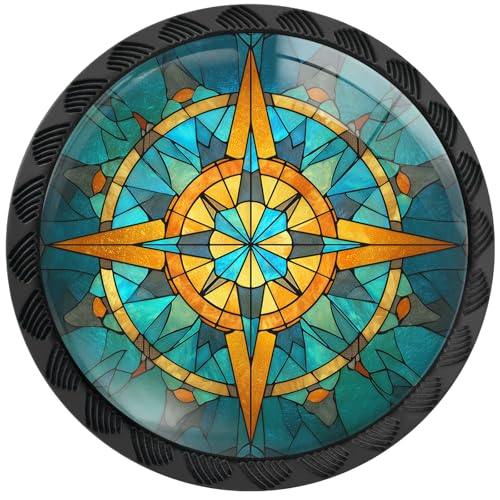 4 Pack Stained Glass Nautical Compass Cabinet Knobs for Kitchen - size: 4PCS - 1.37"L x 1.1"W