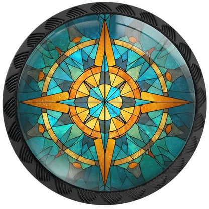 4 Pack Stained Glass Nautical Compass Cabinet Knobs for Kitchen - size: 4PCS - 1.37"L x 1.1"W