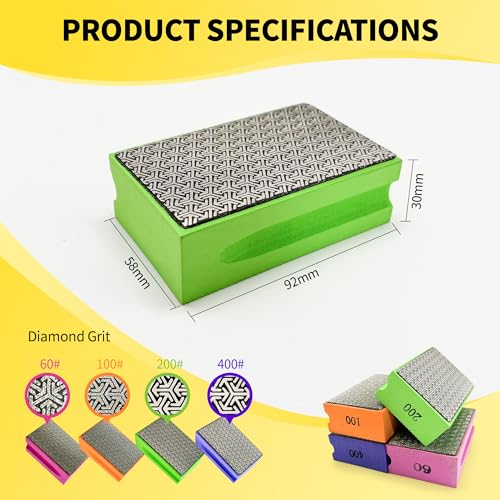 Diamond Hand Polishing Pads, 4PCS Diamond Sanding Pads 60/100/200/400 Grit - color: Multicolored
