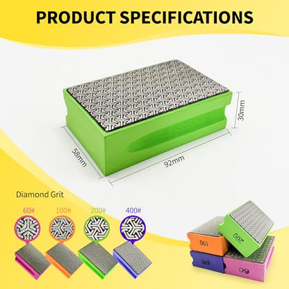 Diamond Hand Polishing Pads, 4PCS Diamond Sanding Pads 60/100/200/400 Grit - color: Multicolored
