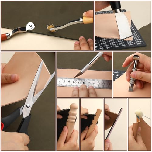 QMNNMA 102PCS Leather Working Tools, Leather Tooling Kit - size: Large