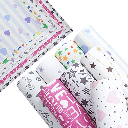 8 Pieces 8x12 Inch(21x30cm) Star Pattern Printed Faux Leather Fabric Sheets Cotton Back for Leather Bows and Earrings Making, Each Pattern One Sheet, in Total 8 Sheets - color: Star Pattern
