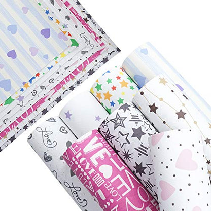 8 Pieces 8x12 Inch(21x30cm) Star Pattern Printed Faux Leather Fabric Sheets Cotton Back for Leather Bows and Earrings Making, Each Pattern One Sheet, in Total 8 Sheets - color: Star Pattern