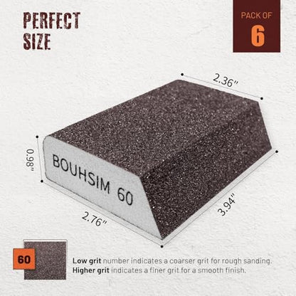 6 Pack 60 grit Sanding Sponges,Washable and Reusable Handmade Sandpaper Blocks,Versatile Sanding Blocks for Wood, Drywall Sanding Block, Metal dedusting&Drywall Sanding Sponge Pads - size: 6 Pack 60 grit