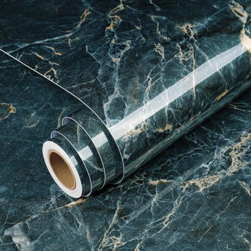 Blue Gold Marble Contact Paper for Countertops Glossy Countertop Wallpaper - color: Blue Gold, size: 17.7" x 118"