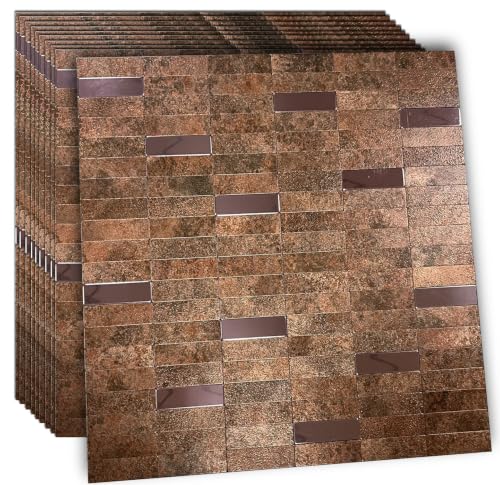 XUANINY Peel and Stick Tile Backsplash Self- Adhesive Wall Tiles Aluminum Mosaic Sticker for Kitchen (11.33"x11.92" Per Sheet, Pack of 10 pcs) (Copper 10) - color: Copper 10
