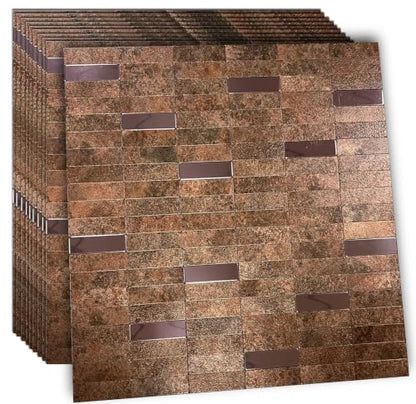 XUANINY Peel and Stick Tile Backsplash Self- Adhesive Wall Tiles Aluminum Mosaic Sticker for Kitchen (11.33"x11.92" Per Sheet, Pack of 10 pcs) (Copper 10) - color: Copper 10