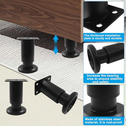 Zorfeter 4Pcs Black Adjustable Height Furniture Legs 3.15-4.72 Inch - color: Black, size: 3.15-4.72 Inch