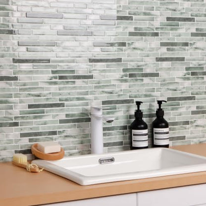 Peel and Stick Backsplash Tile, Stick on Green Marble Look Mosaic Wall Tile - color: Marble Green