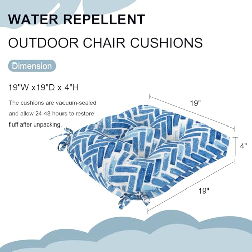 DYTXIII Set of 2 Outdoor Chair Cushions 19"x19"x4", Water Repellent Tufted Patio Seat Cushions with Ties, Thick Replacement Pads for Wicker Dining Chairs, Patio Furniture, Blue Bricks - color: Blue Bricks