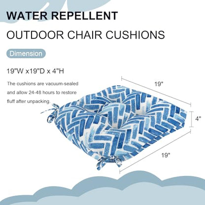 DYTXIII Set of 2 Outdoor Chair Cushions 19"x19"x4", Water Repellent Tufted Patio Seat Cushions with Ties, Thick Replacement Pads for Wicker Dining Chairs, Patio Furniture, Blue Bricks - color: Blue Bricks