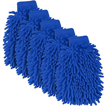 BBTO 5 Pieces Car Wash Mitts Microfiber Chenille Scratch Free Car Wash Gloves Absorbent Double Sided Drying Mitts Microfiber Swirl Free Clean Brush Truck SUV Motorcycles Home Dusting 10.24'' x 6.69'' - color: Blue