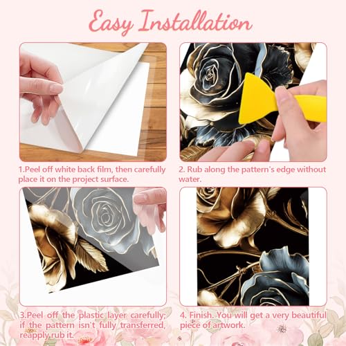 Peacoblue Black and Gold Rose Rub On Transfers for Furniture Craft 6"x12" - style: Black and Gold Rose